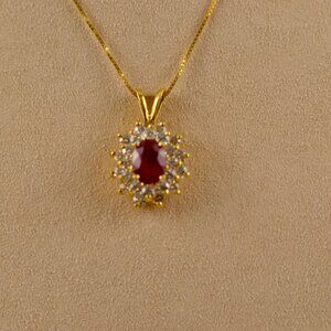 ✨ 18K Yellow Gold Ruby & Diamond Necklace with 14K Chain — Appraised $5,900